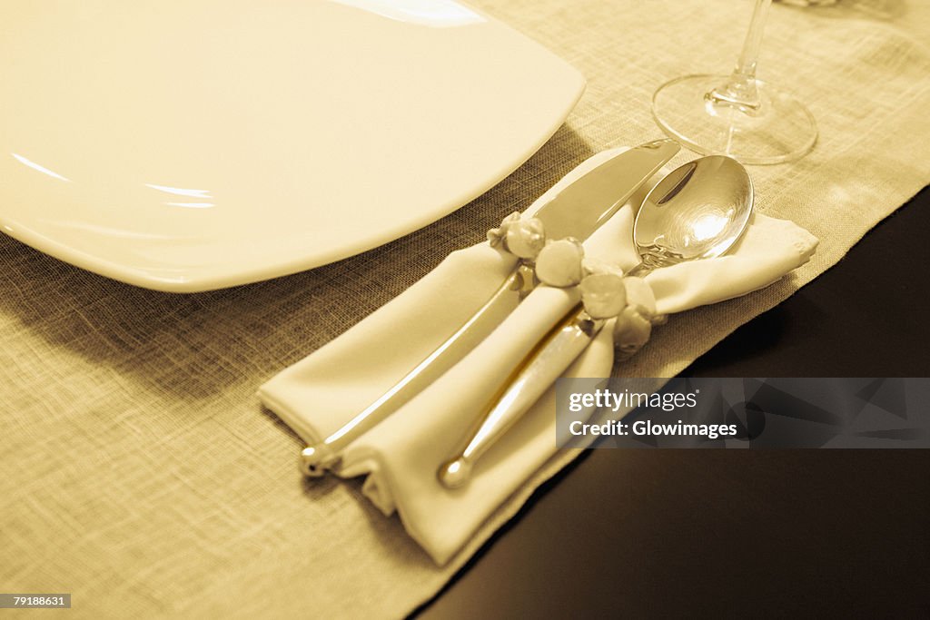 High angle view of tableware on a dining table