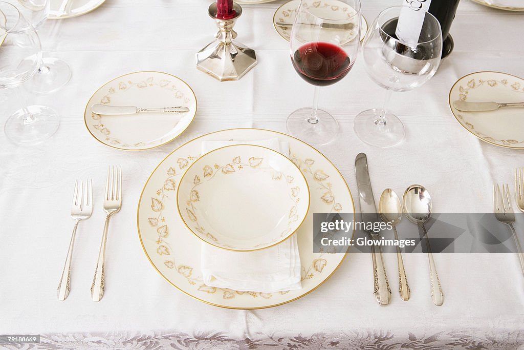 High angle view of place setting for a dinner party