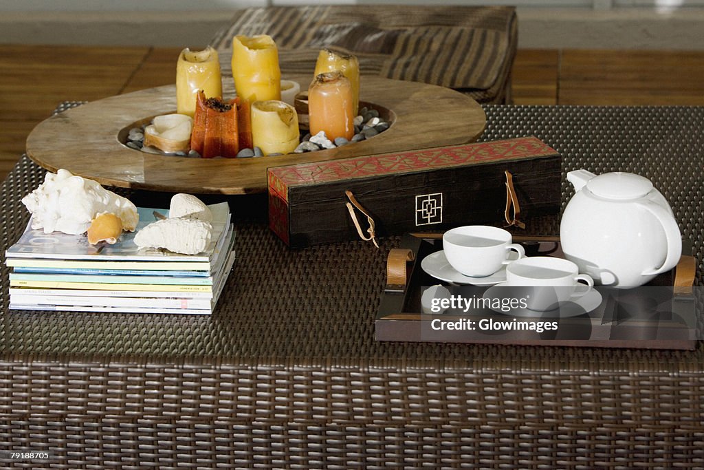 Serving tray and candles on a table