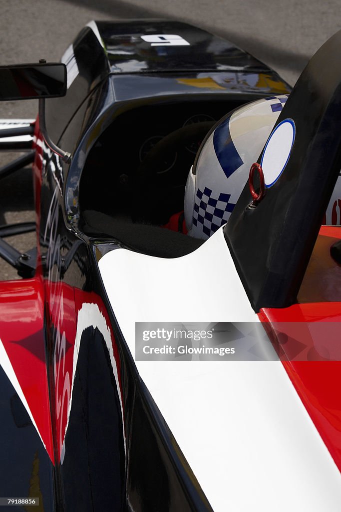 High angle view of a racecar driver in a racecar