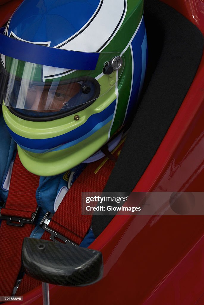 High angle view of a racecar driver in a racecar