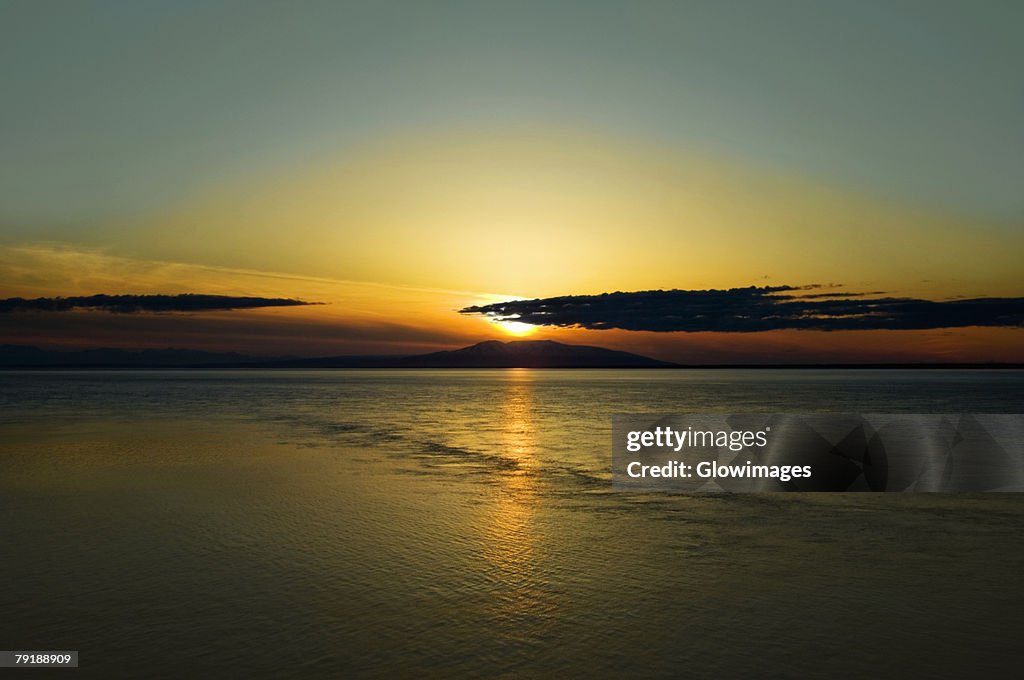 Sunset over an island, Fire Island, Anchorage, Alaska, USA