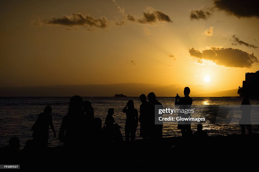 Group of people on the beach, Waikiki Beach, Honolulu, Oahu, Hawaii Islands, USA