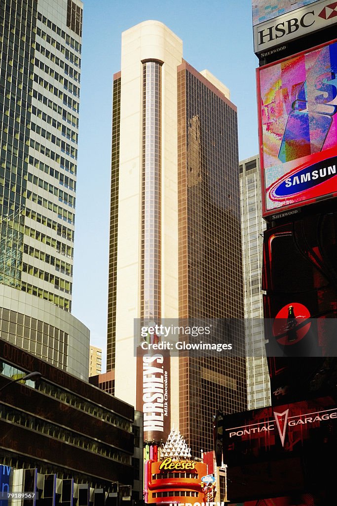 Low angle view of buildings in a city, Times Square, Manhattan, New York City, New York State, USA