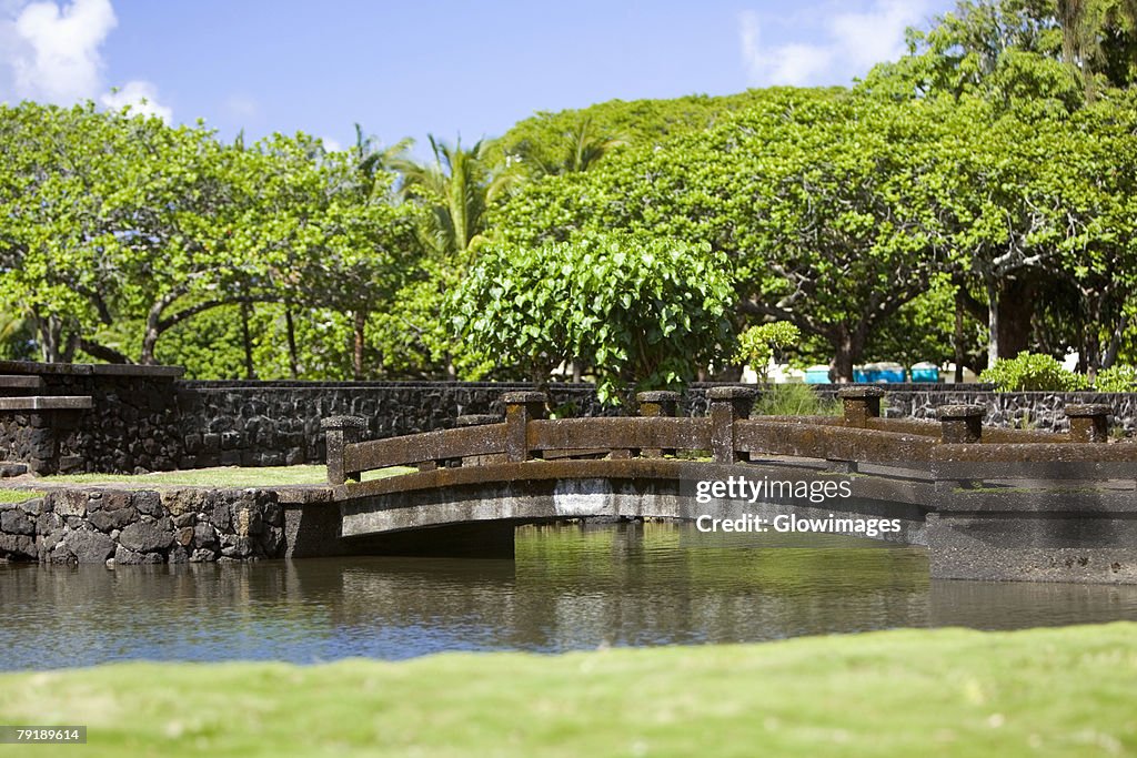 Bridge across a river, Liliuokalani Park and Gardens, Hilo, Big Island, Hawaii Islands, USA