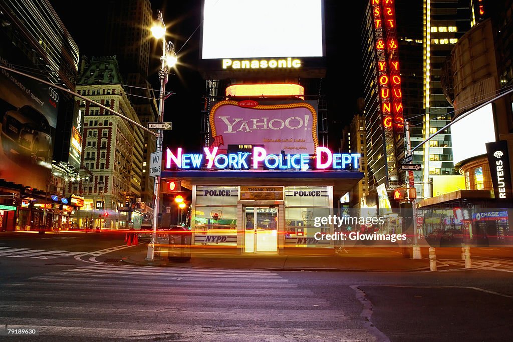 Building lit up at night in a city, Times Square, Manhattan, New York City, New York State, USA