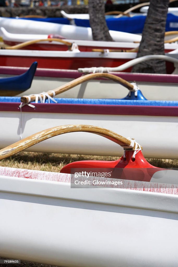 Close-up of outriggers, Kona, Big Island, Hawaii Islands, USA