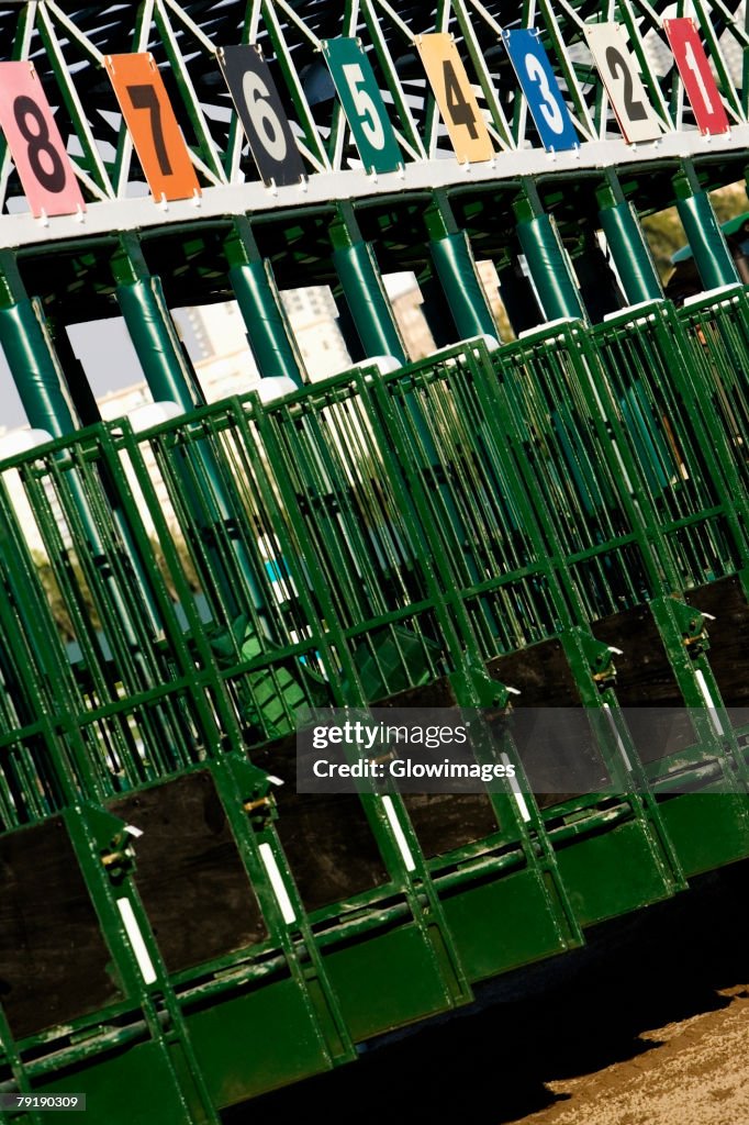 Empty starting gates at the horseracing track