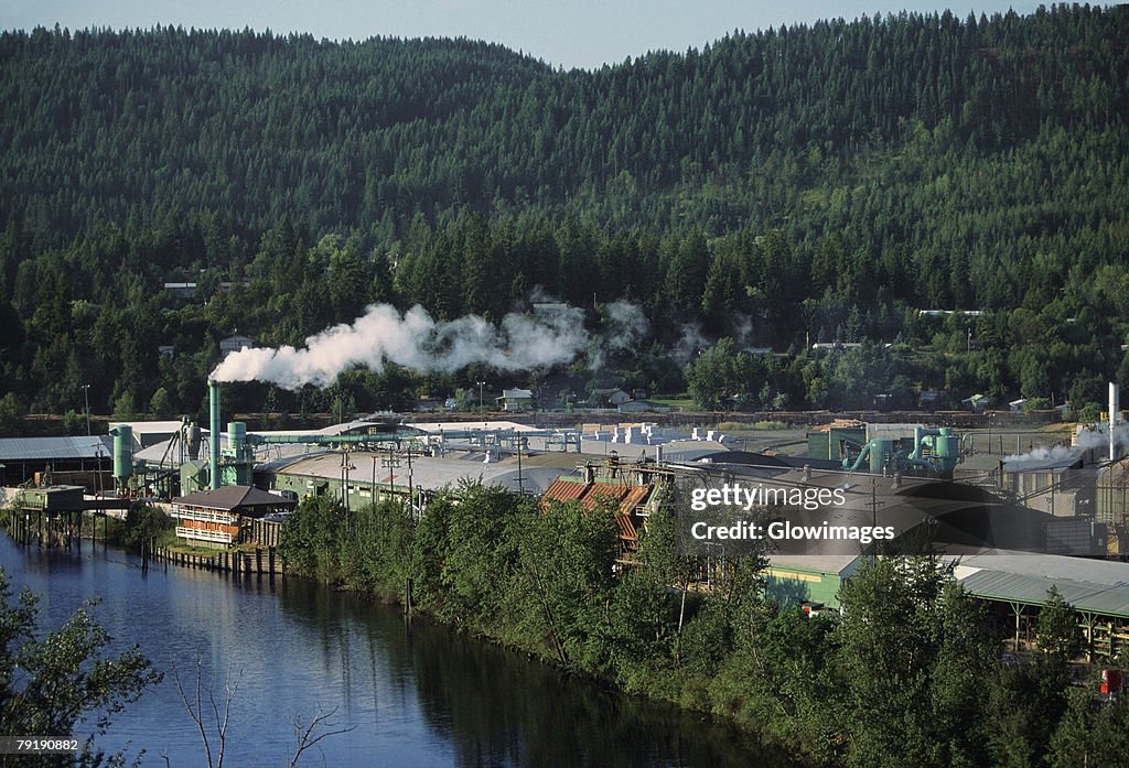 Aerial of large sawmill, Idaho