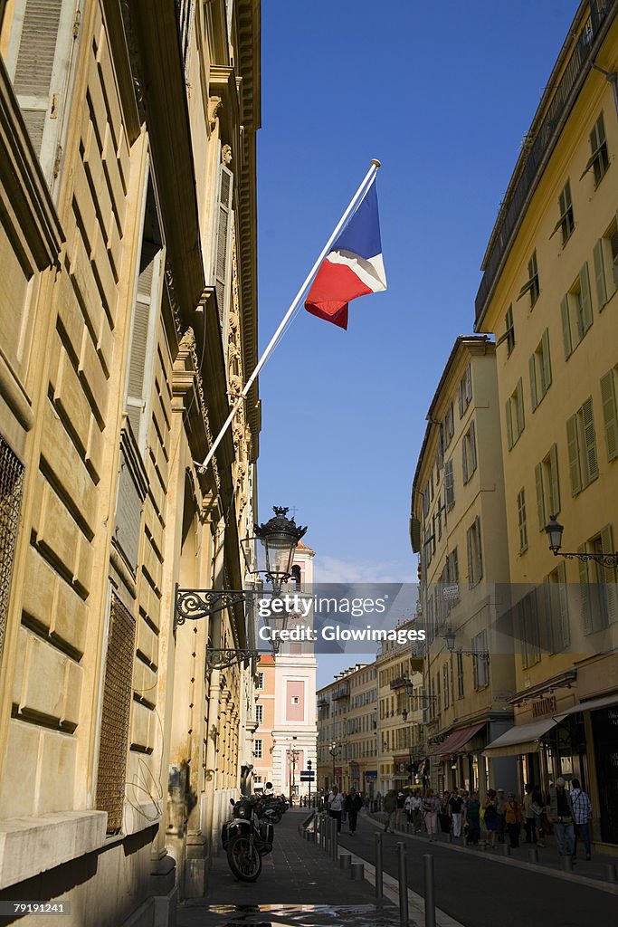 French flag on a building, Nice, France