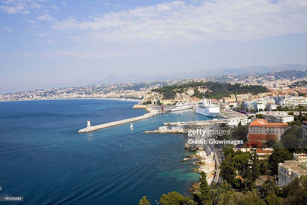 High angle view of a jetty in the sea, Nice, France