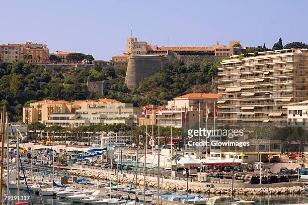 boats docked at a harbor, port of fontvieille, monte carlo, monaco - harbour of fontvieille stock pictures, royalty-free photos & images