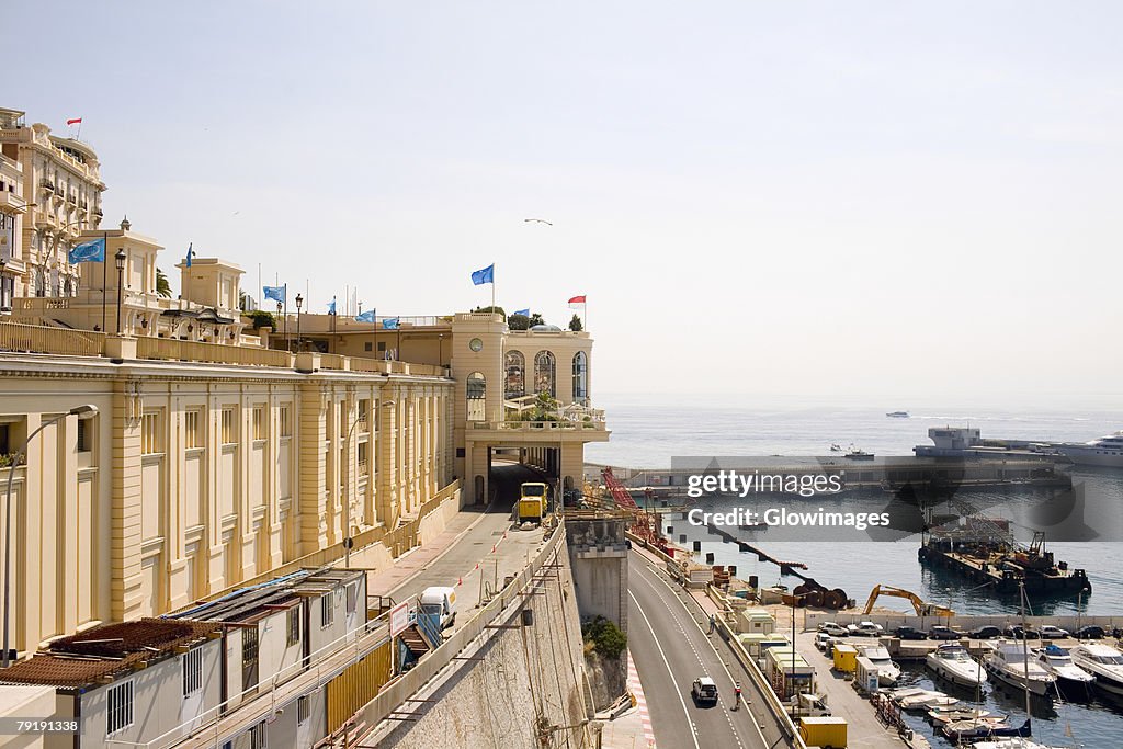 High angle view of road passing near a harbor, Monte Carlo, Monaco