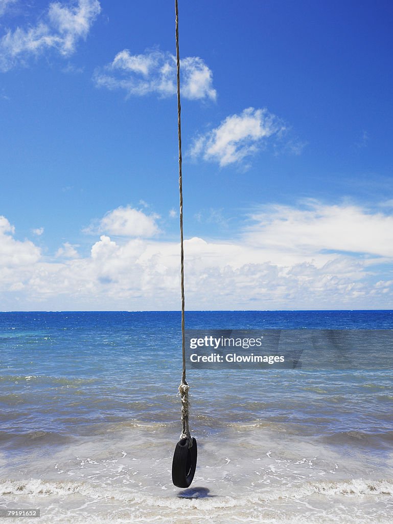 Tire swing over the sea, Manzanillo Beach, Providencia Island, Providencia y Santa Catalina, San Andres y Providencia Department, Colombia