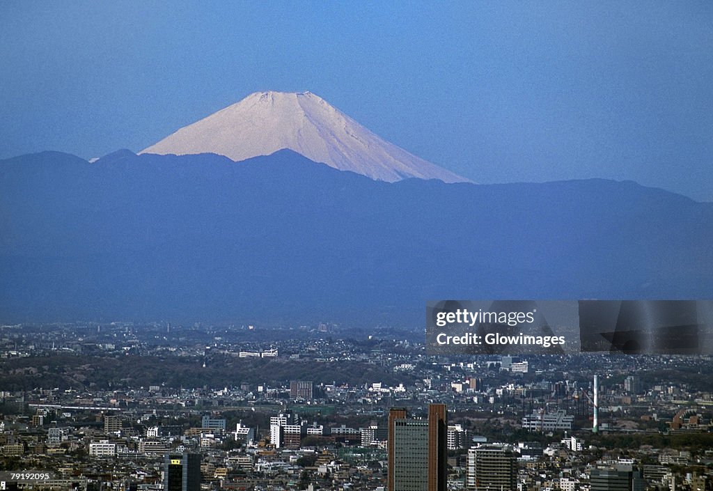Aerial view of Tokyo, Japan with Mt. Fuji
