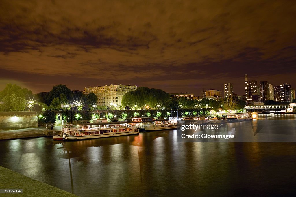 Tourboats docked at a port, Seine River, Paris, France