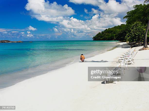 lounge chairs on the beach, south west bay, providencia, providencia y santa catalina, san andres y providencia department, colombia - providencia colombia stock pictures, royalty-free photos & images