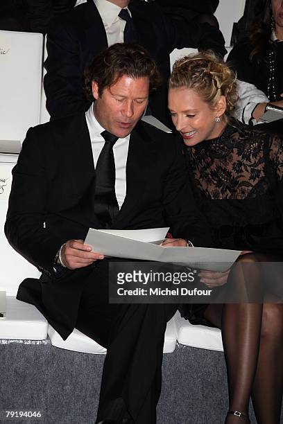 Arpad Busson and Uma Thurman attend the Valentino Fashion show, during Paris Fashion Week Spring-Summer 2008 on January 23, 2008 at Musee Rodin in...
