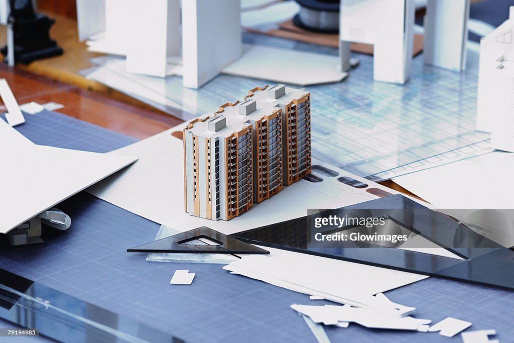 Close-up of an architectural model on a table in an office