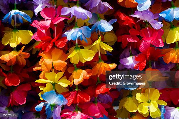 close-up of garlands, kona, big island, hawaii islands, usa - lei day hawaii stock-fotos und bilder