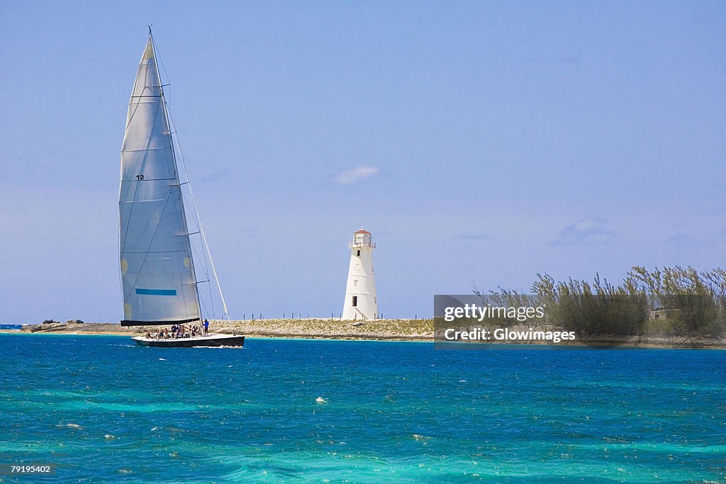 Sailboat in the sea, Paradise Beach, Bahamas