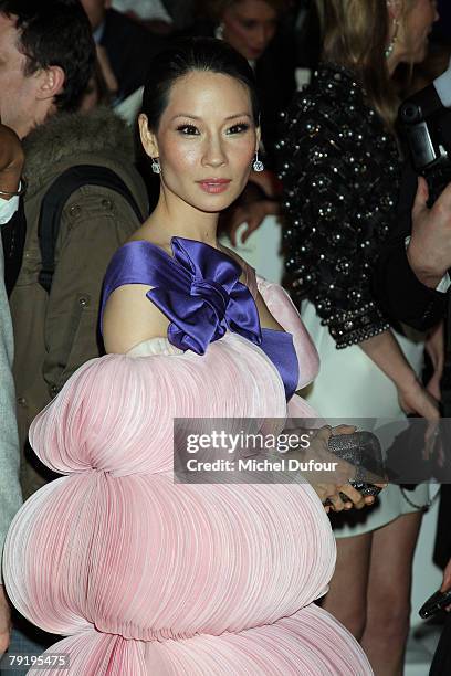 Lucy Liu attends the Valentino Fashion show, during Paris Fashion Week Spring-Summer 2008 on January 23, 2008 at Musee Rodin in Paris, France.