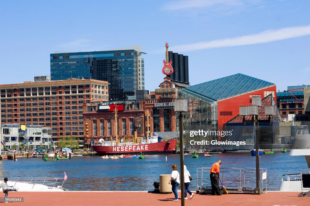 Buildings at the waterfront, National Aquarium, Inner Harbor, Baltimore, Maryland, USA
