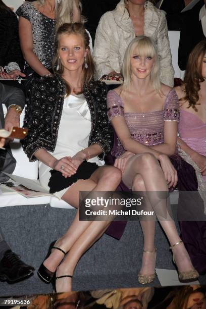 Eva Herzigova and Nadia Auermann attend the Valentino Fashion show, during Paris Fashion Week Spring-Summer 2008 on January 23, 2008 at Musee Rodin...