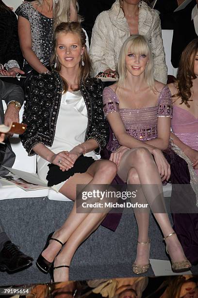 Eva Herzigova and Nadia Auermann attend the Valentino Fashion show, during Paris Fashion Week Spring-Summer 2008 on January 23, 2008 at Musee Rodin...