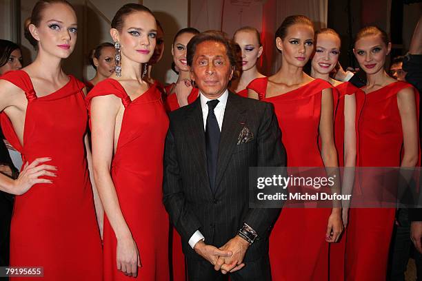 Valentino and Natalia Vodianova walk with models on the catwalk for final at the Valentino Fashion show, during Paris Fashion Week Spring-Summer 2008...