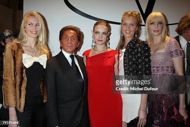 Claudia Schiffer, Valentino, Natalia Vodianova, Eva Herzigova, Nadia Auermann attend the Valentino Fashion show, during Paris Fashion Week...