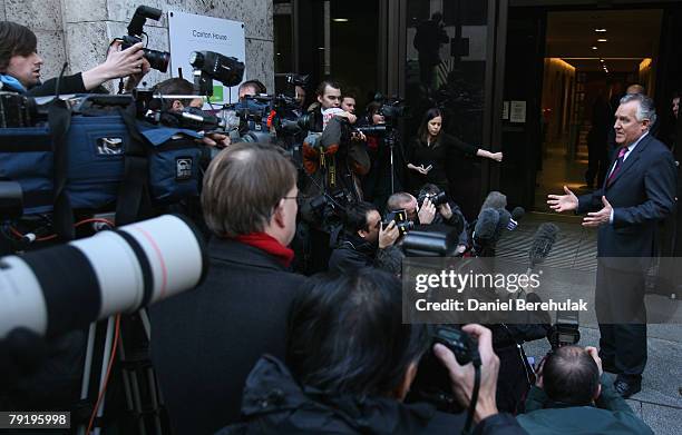 Ex- Work and Pensions Secretary Peter Hain speaks to media after his resignation on January 24, 2008 in London. Mr Hain has resigned from his Cabinet...