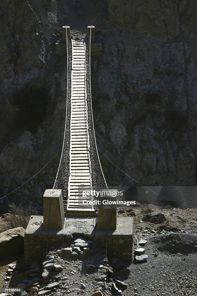 High angle view of a footbridge, Tadapani, Annapurna Range, Himalayas, Nepal