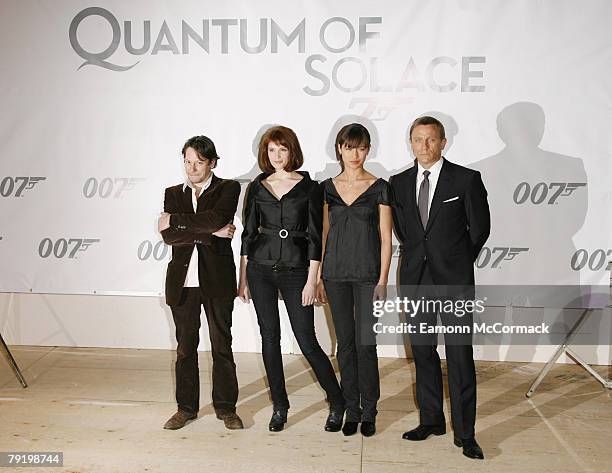 Actors Mathieu Amalric, Olga Kurylenko, Daniel Craig and Gemma Arterton attends Bond 22 - Photocall at Pinewood Studios, on January 24, 2008 in...