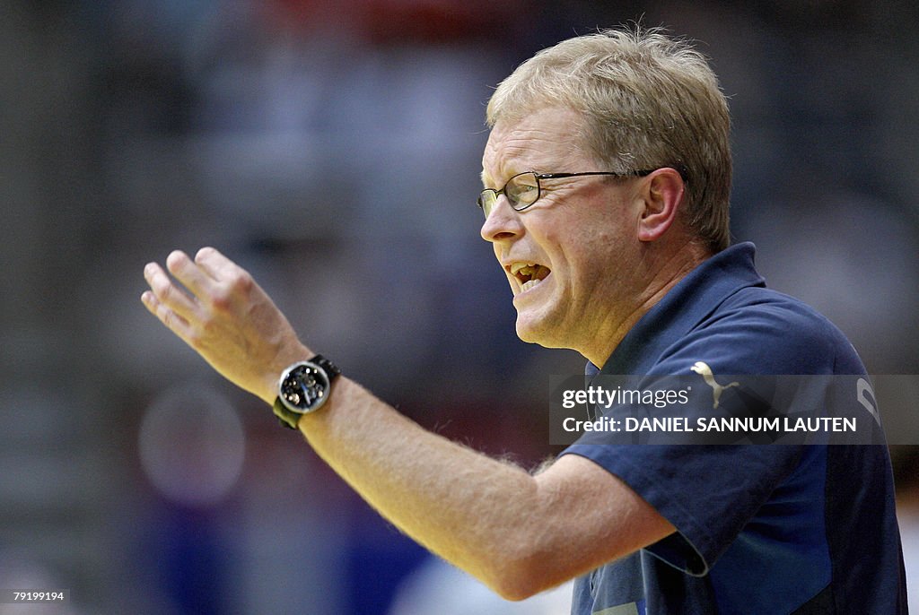 Denmark's head coach Ulrik Wilbek reacts