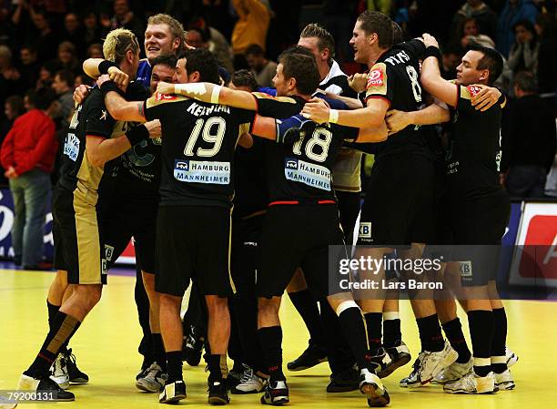 Goalkeeper Johannes Bitter of Germany celebrates with his team mates after winning the Men's Handball European Championship main round Group II match...