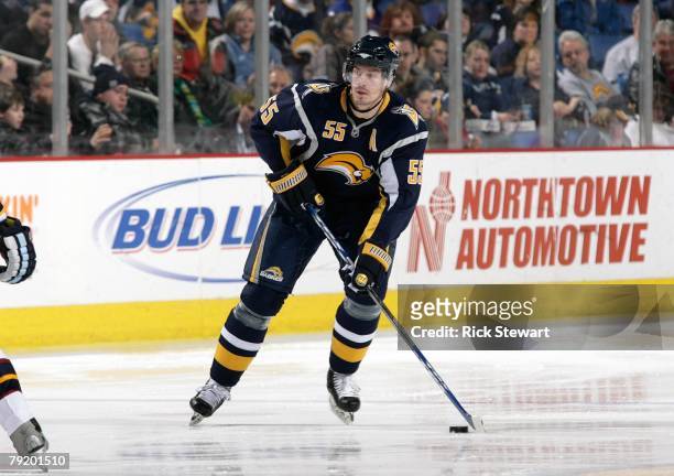 Jochen Hecht of the Buffalo Sabres skates against the Atlanta Thrashers during their NHL game on January 18, 2008 at HSBC Arena in Buffalo, New York....