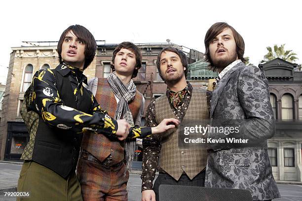 Panic at the Disco, Brendon Urie, Ryan Ross, Jon Walker and Spencer Smith, film a music video for their new single "Nine in the Afternoon" on...