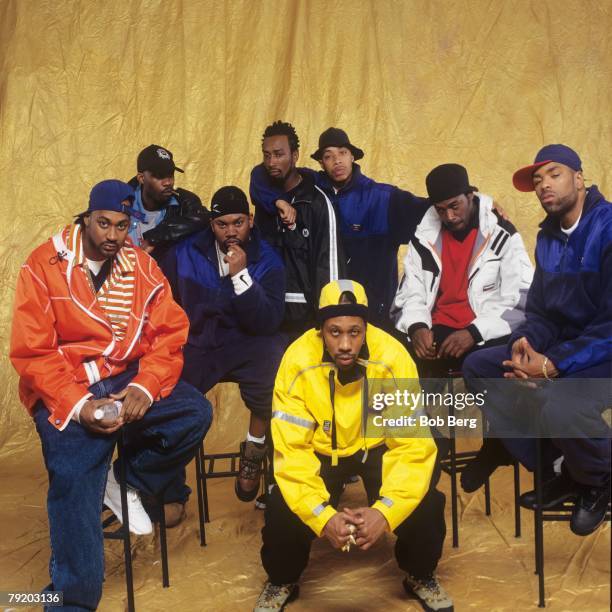 American rap group Wu-Tang Clan Ghostface Killah, Masta Killa, Raekwon, RZA, Ol' Dirty Bastard GZA, U-God and Method Man pose for a April 1997...