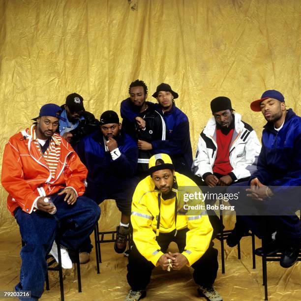 American rap group Wu-Tang Clan Ghostface Killah, Masta Killa, Raekwon, RZA, Ol' Dirty Bastard GZA, U-God and Method Man pose for a April 1997...