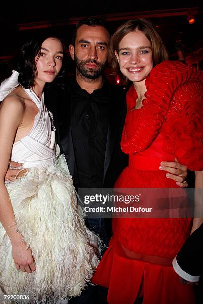 Maria Carla, Riccardo Tisci and Natalia Vodianova attends the Sidaction Diner de la mode 2008, during Paris Fashion Week Spring-Summer 2008 on...