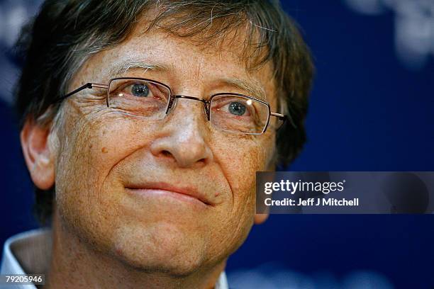 Bill Gates holds a press conference during the third day of the World Economic Forum on January 25, 2008 in Davos, Switzerland. Some of the World's...