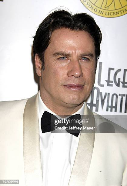 Actor/aviator John Travolta arrives to the 5th Annual "Living Legends of Aviation" Awards Ceremony at the Beverly Hilton Hotel on January 24, 2008 in...