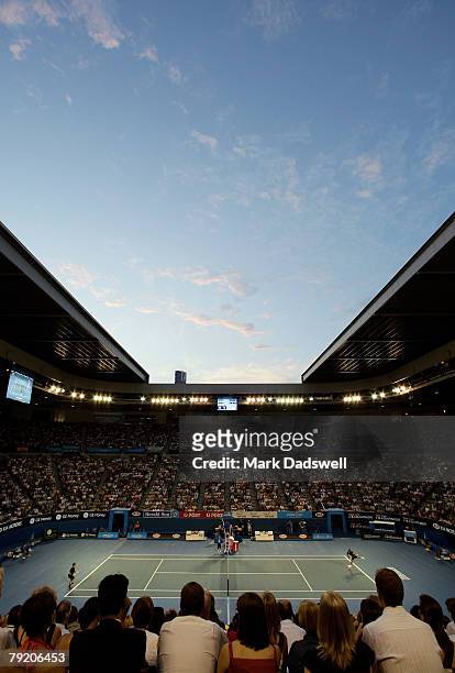 General view of Rod Laver Arena during the semi-final match between Novak Djokovic of Serbia and Roger Federer of Switzerland on day twelve of the...