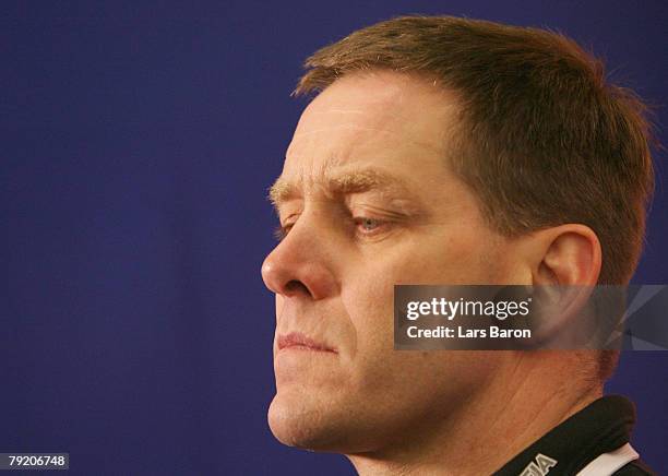 Coach Alfred Gislason of Iceland looks on after the Men's Handball European Championship main round Group II match between Hungary and Iceland at...