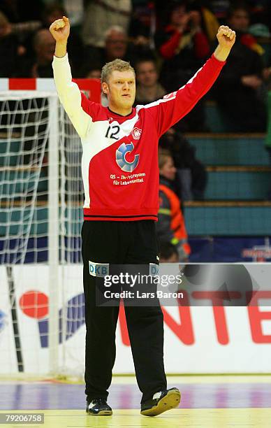 Goalkeeper Johannes Bitter of Germany celebrates during the Men's Handball European Championship main round Group II match between Germany and France...