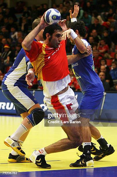 Ruben Garabaya of Spain in action during the Men's Handball European Championship main round Group II match between Spain and Iceland at Trondheim...