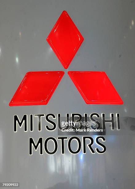 The Mitsubishi corporate logo is seen at the International Car Show at Heysel, on January 22, 2008 in Brussels, Belgium.
