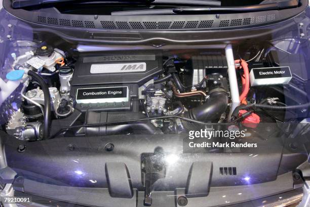 The Honda Civic Hybrid is displayed at the International Car Show at Heysel, on January 22, 2008 in Brussels, Belgium.