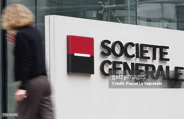 The corporate logo of the Societe Generale bank is pictured on January 24, 2008 in Paris, France.